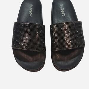 Shimmering Black Rhinestone Slide Sandals